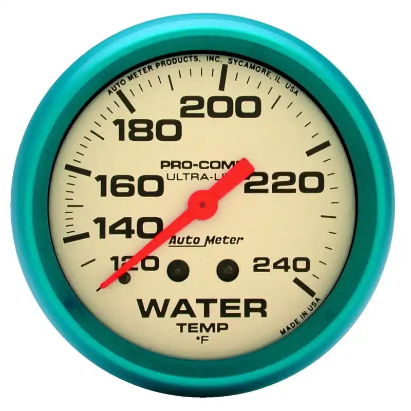 AutoMeter Gauge Water Temp 2-5/8in. 120-240 Deg. F Mech. Glow In The Dark Ultra-Nite (ATM4532)