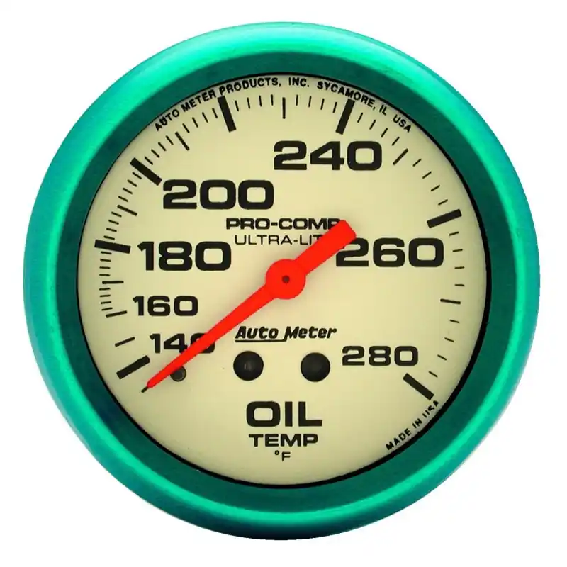 Autometer Ultra-Nite 66.7mm 140-280 Deg. F Mechanical Glow In The Dark Oil Temp Gauge (ATM4541)