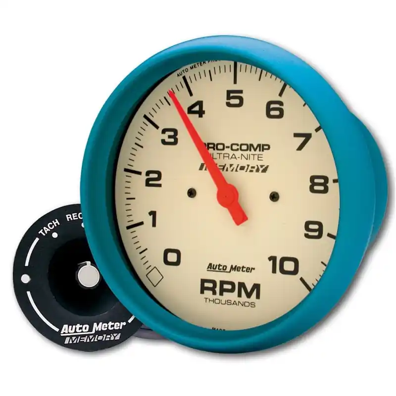 AutoMeter Gauge Tach 5in. 10K RPM In-Dash W/Peak Memory Glow In Dark Ultra-Nite (ATM4594)