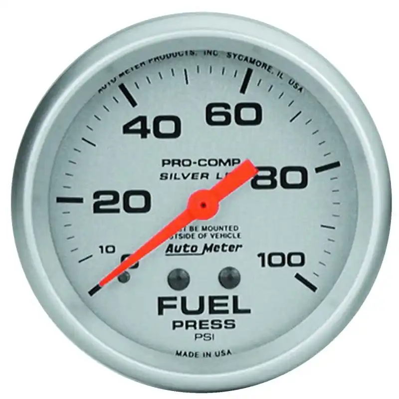 Autometer 66.7mm METRIC 0-100 PSI Fuel Pressure Liquid Filled Mechanical Silver Gauge (ATM4612)