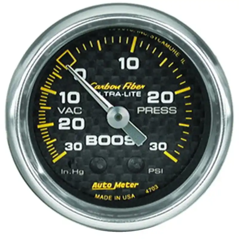 Autometer Carbon Fiber 52mm 30 PSI Mechanical Boost Gauge (ATM4703)