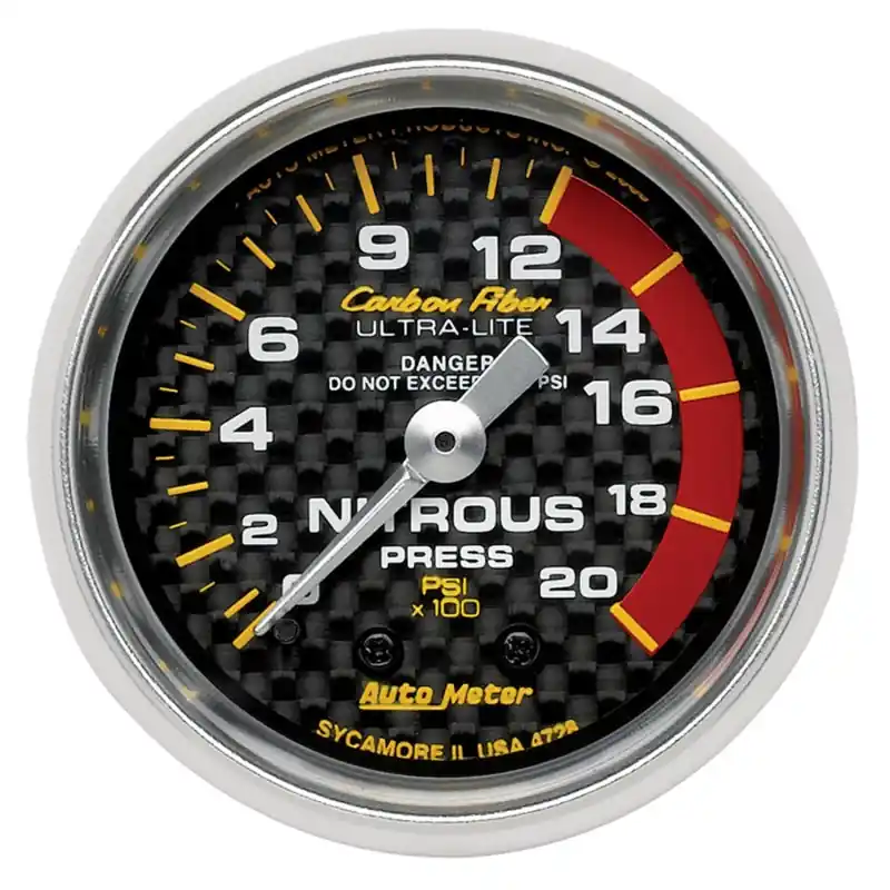 Autometer Carbon Fiber 52mm 1600 PSI Mechanical Nitrous Pressure Gauge (ATM4728)