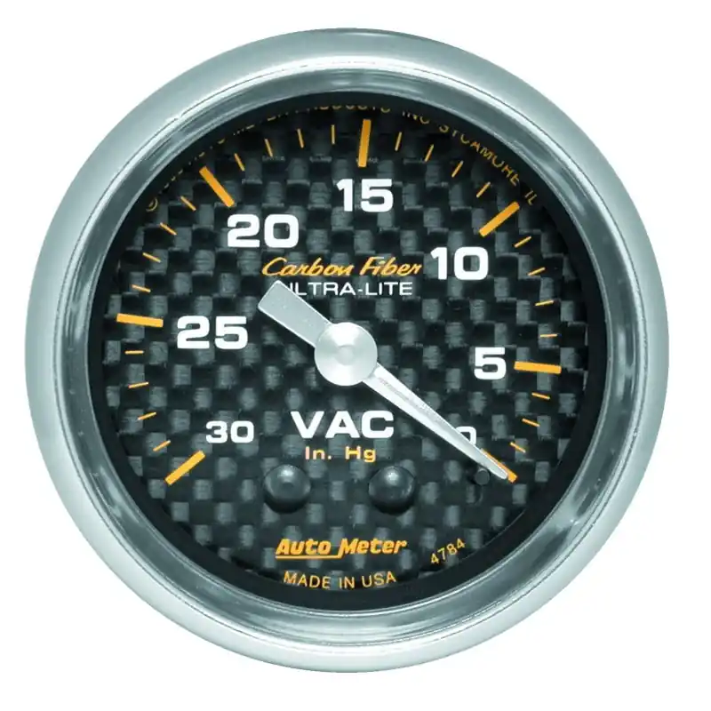 Autometer 2-1/16in Vacuum Gauge Carbon Fiber Mechanical 30Hg (ATM4784)