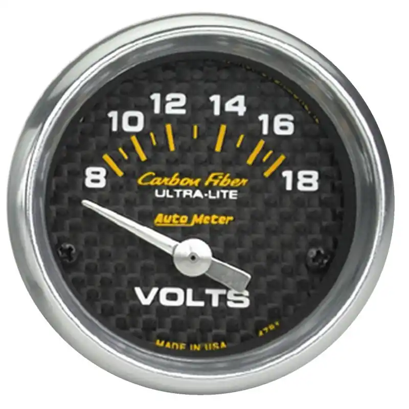 Autometer Carbon Fiber 52mm 8-18 Volt Electronic Volt meter (ATM4791)