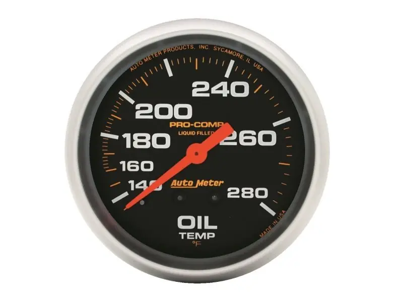 Autometer Liquid Filled Mechanical 66.7mm 140-280 deg F Oil Termperature Gauge Includes 12 ft Tubing (ATM5443)