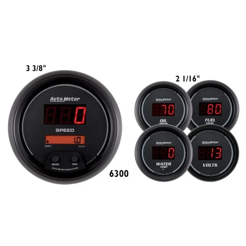 AutoMeter Gauge Kit 5 Pc. 3-3/8in. & 2-1/16in. Elec Speedo Digital Black Dial W/ Red Led (ATM6300)