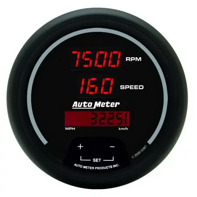 Autometer Black 85.7mm 8000 RPM/160 MPH or 260 km/h Digital Tach/Speedo Combo Gauge (ATM6387)