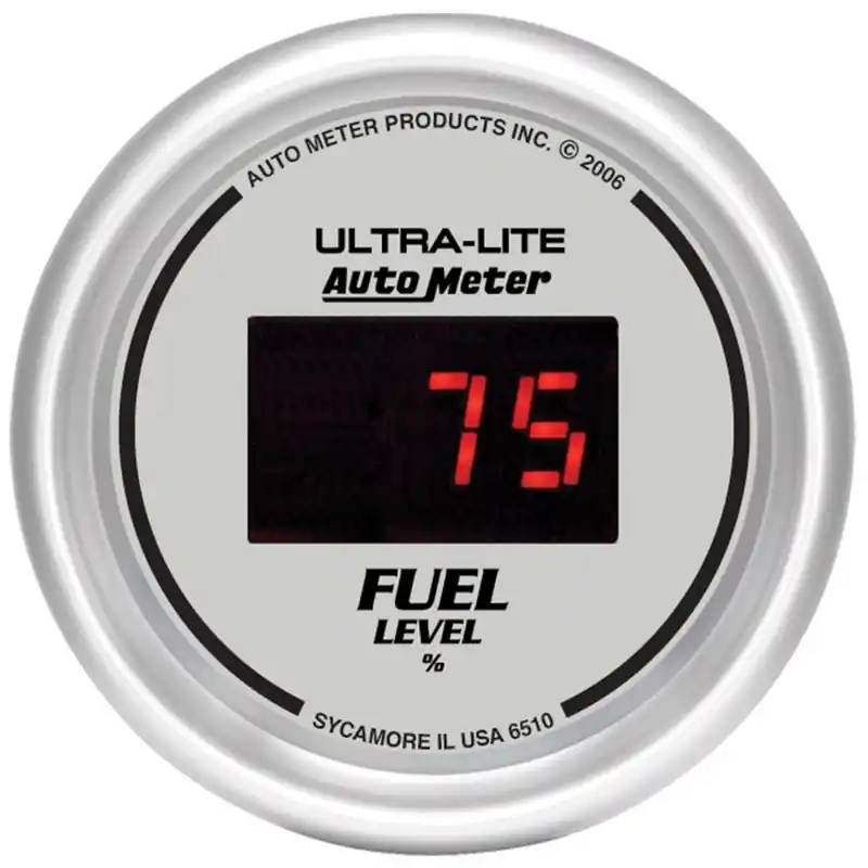 Autometer Ultra-Lite Digital 2-1/16in 0-280 OHM Silver Dial w/ Red LED Programmable Fuel Level Gage (ATM6510)