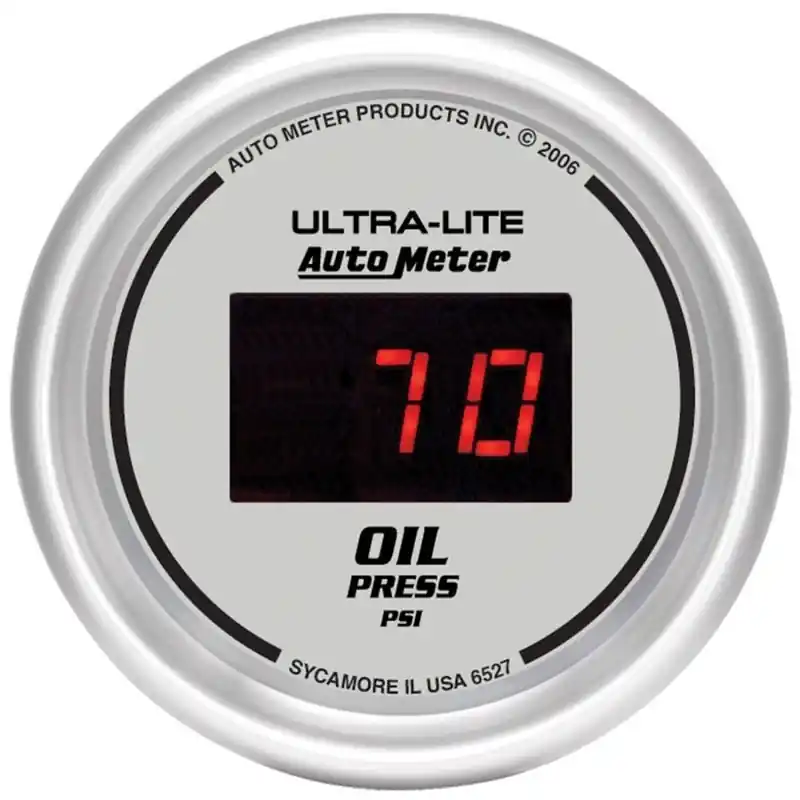 Autometer Ultra-Lite 2-1/16in 100PSI Silver Dial Digital Oil Pressure Gauge w/ Red LED (ATM6527)