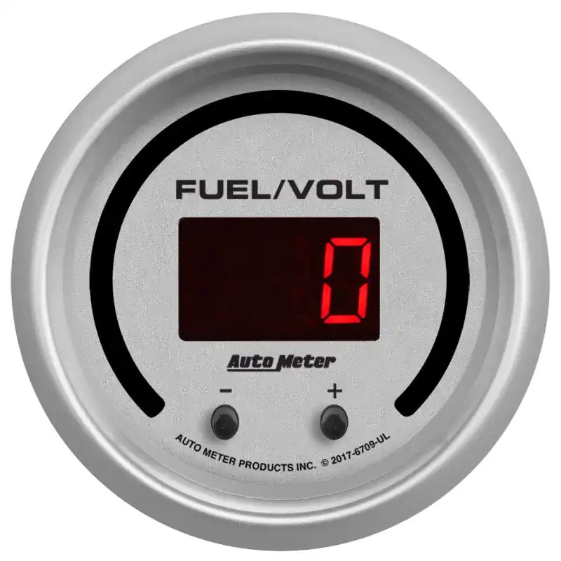 Autometer 52.4mm Silver Switchable 0-100 Fuel Level/8-18V Voltmeter Ultra-Lite Elite Digital Gauge (ATM6709-UL)