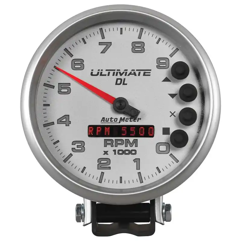AutoMeter Gauge Tach 5in. 9K RPM Pedestal Datalogging Ultimate Dl Playback Silver (ATM6894)