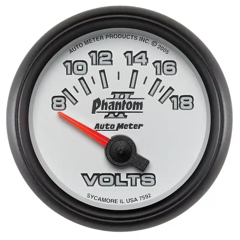 Autometer Phantom II 52.4mm Short Sweep Electronic 8-18 Volts Voltmeter Gauge (ATM7592)