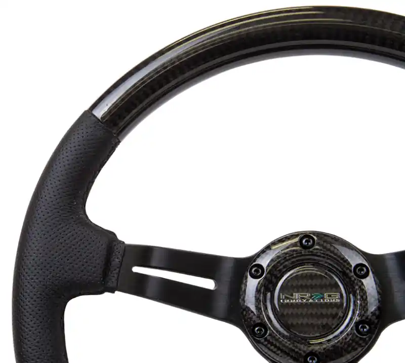 NRG Carbon Fiber Steering Wheel (350mm / 1.5in. Deep) Leather Trim w/Blk Stitch & Slit Cutout Spokes (NRGST-010CFBS)