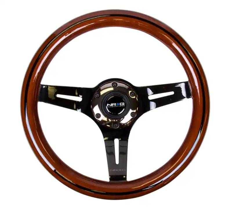 NRG Classic Wood Grain Steering Wheel (310mm) Dark Wood & Black Line Inlay w/Blk Chrome 3-Spoke Ctr. (NRGST-310BRB-BK)