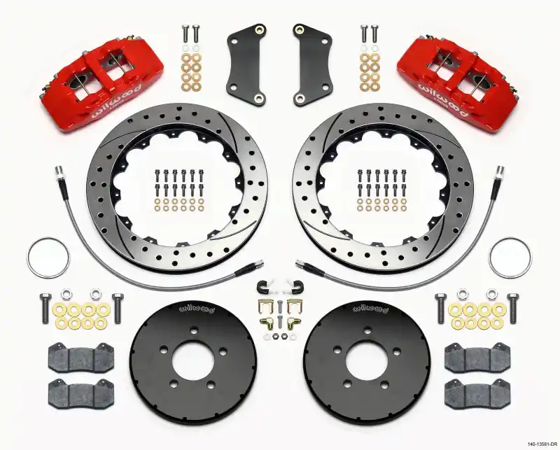 Wilwood Dynapro 6 Front Hat Kit 12.88in Drilled Red 2005-Up Mazda 3 w/ Lines (WIL140-13581-DR)
