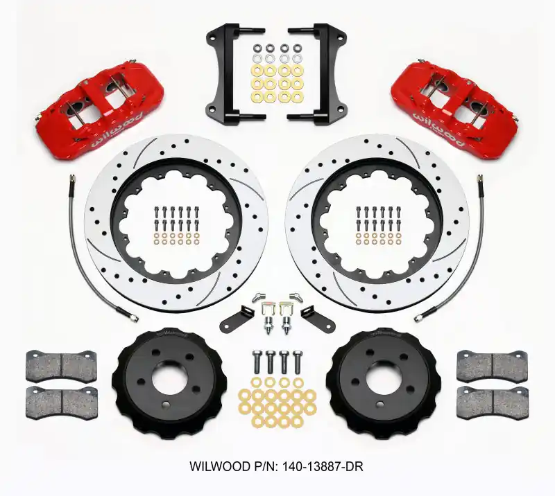 Wilwood AERO6 Front Hat Kit 15.00 Drilled Red 2015-Up Mustang w/Lines (WIL140-13887-DR)
