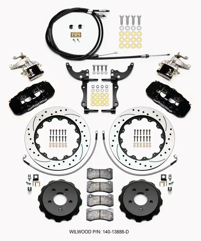 Wilwood AERO4 / MC4 Rear Kit 14.00 Drilled 2015-Up Mustang w/Lines & Cables (WIL140-13888-D)
