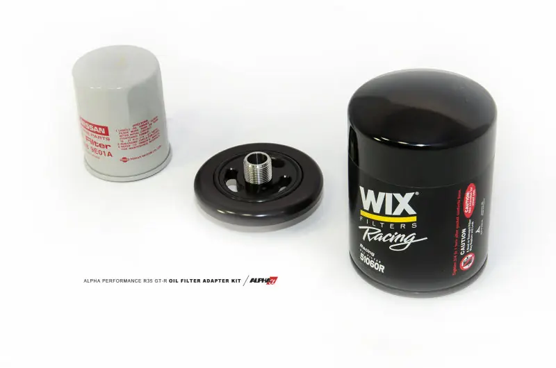 AMS Performance 2009+ Nissan GT-R R35 Alpha CNC Billet Oil Filter Adapter w/Street Filter (AMSALP.07.04.0028-2)