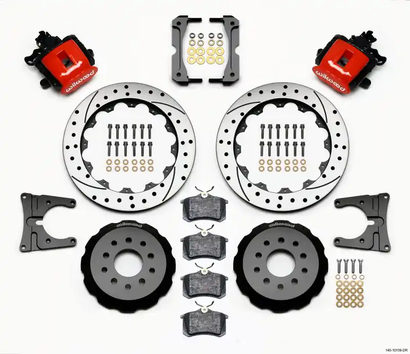 Wilwood Combination Parking Brake Rear Kit 12.88in Drilled Red 2005-2014 Mustang (WIL140-10159-DR)