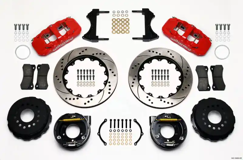 Wilwood AERO4 Rear P-Brake Kit 14.00in Drill Red 2005-2014 Mustang (WIL140-10950-DR)