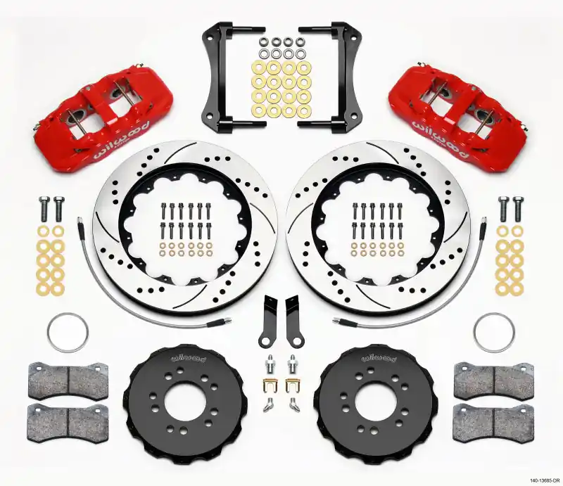 Wilwood AERO6 Front Hat Kit 14.00 Drilled Red 2005-2014 Mustang w/ BMR Suspn. w/Lines (WIL140-13685-DR)