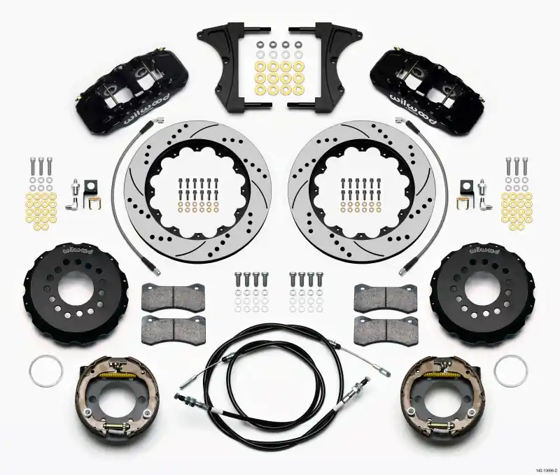 Wilwood AERO4 Rear Kit 14.00 Drilled 2005-2014 Mustang w/ BMR Suspn. w/Lines (WIL140-13686-D)
