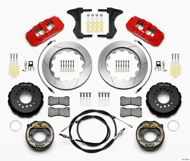 Wilwood AERO4 Rear Kit 14.00 Red 2005-2014 Mustang w/ BMR Suspn. w/Lines (WIL140-13686-R)