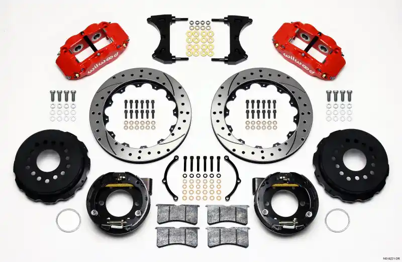 Wilwood Narrow Superlite 4R Rear P-Brk Kit 12.88in Drill Red 2005-2014 Mustang (WIL140-9221-DR)