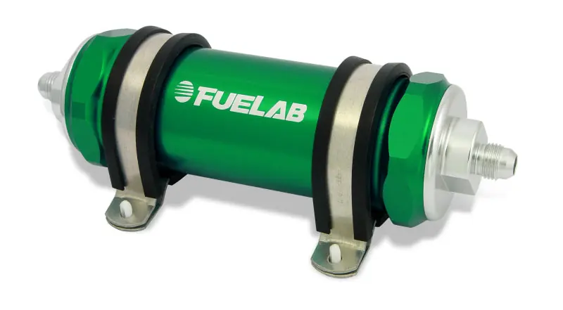 Fuelab 858 In-Line Fuel Filter Long -8AN In/Out 6 Micron Fiberglass w/Check Valve - Green (FLB85831-6)