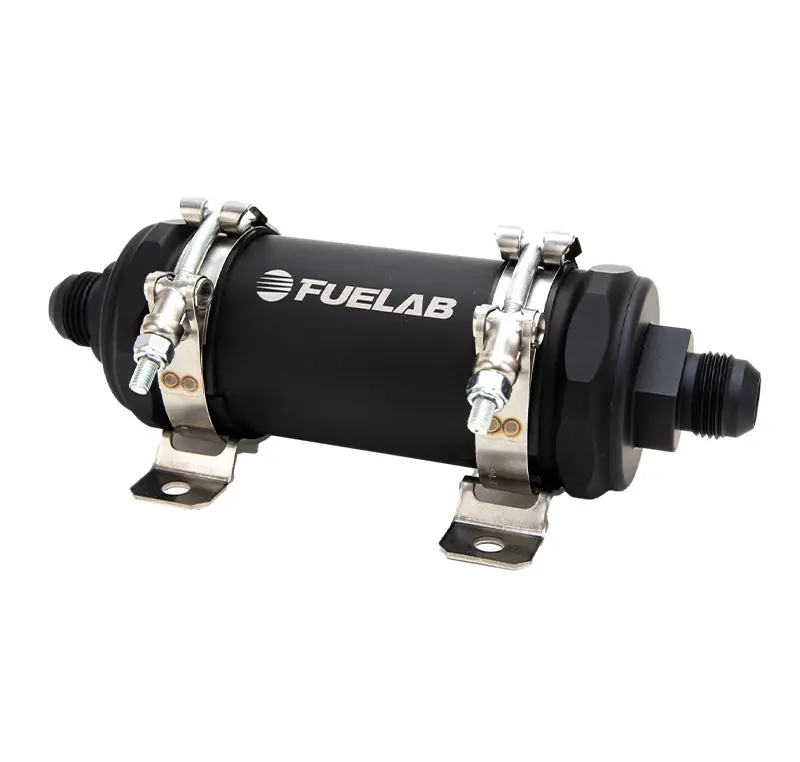 Fuelab PRO Series In-Line Fuel Filter (10gpm) -12AN In/-12AN Out 100 Micron Stainless - Matte Black (FLB86824)