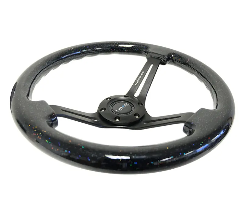NRG Reinforced Steering Wheel (350mm / 3in. Deep) Black Multi Color Flake Wood w/ Black Matte Center (NRGRST-018BSB-BK)