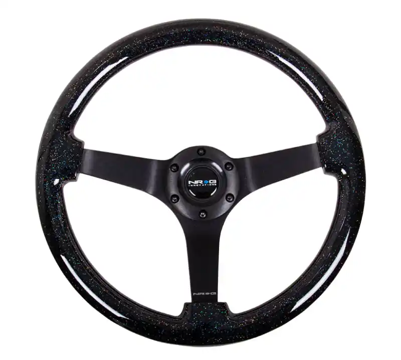 NRG Reinforced Steering Wheel (350mm / 3in Deep) Classic Blk Sparkle Wood Grain w/Blk 3-Spoke Center (NRGRST-036BSB-BK)