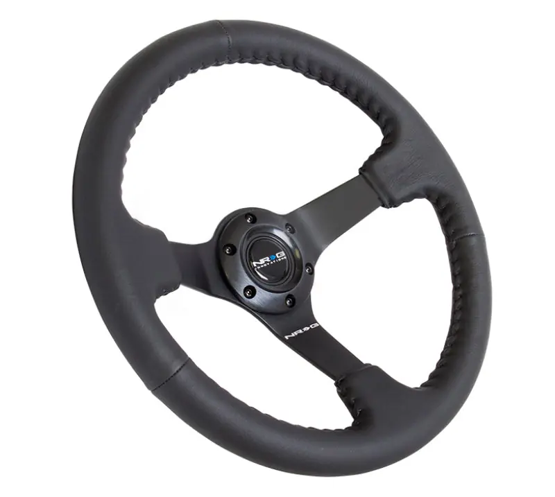 NRG Reinforced Steering Wheel (350mm / 3in. Deep) Bk Leather w/Bk BBall Stitch (Odi Bakchis Edition) (NRGRST-036MB-R)