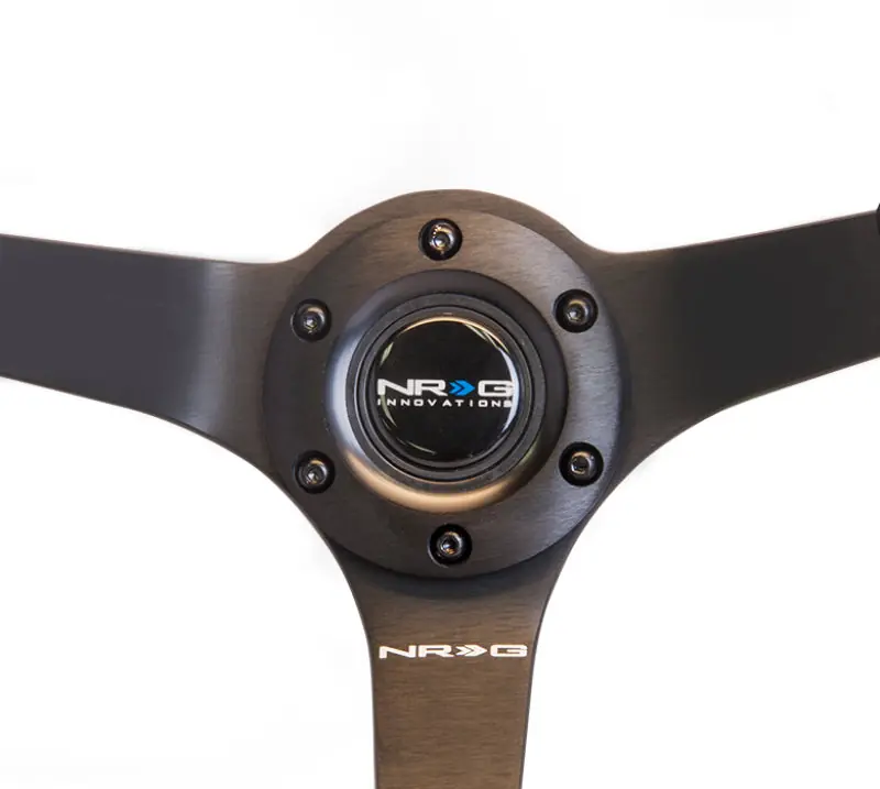 NRG Reinforced Steering Wheel (350mm / 3in. Deep) Blk Suede w/Blk BBall Stitch (Odi Bakchis Edition) (NRGRST-036MB-S)