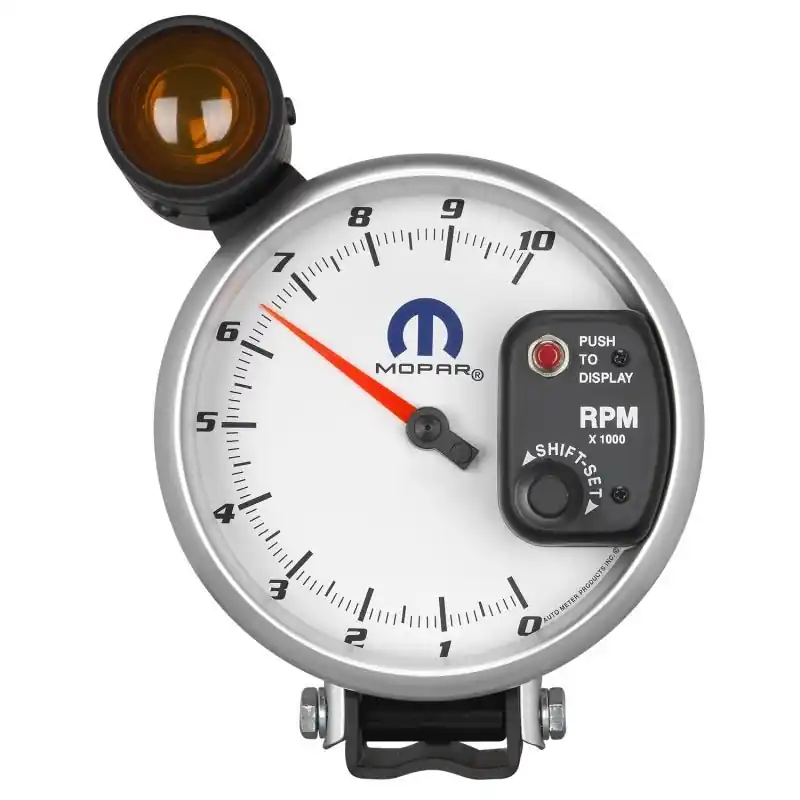 AutoMeter Gauge Tachometer 5in. 10K RPM Pedestal W/ Ext. Shift-Lite White Mopar (ATM880248)