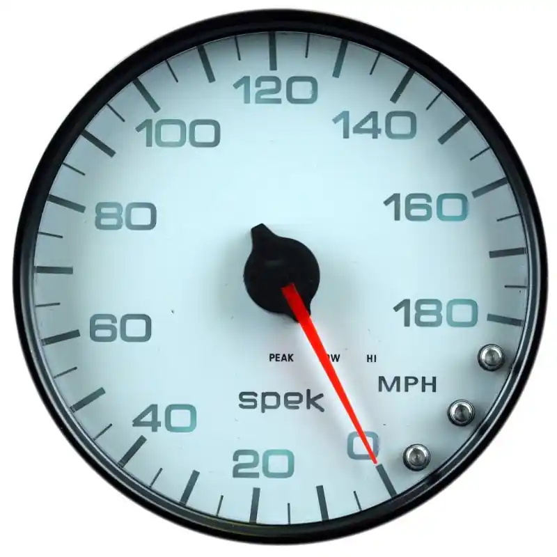 Autometer Spek-Pro Gauge Speedometer 5in 180 Mph Elec. Programmable White/Black (ATMP23012)