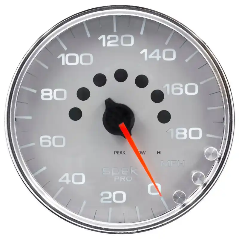 Autometer Spek-Pro Gauge Speedometer 5in 180 Mph Elec. Programmable Silver/Chrome (ATMP23021)