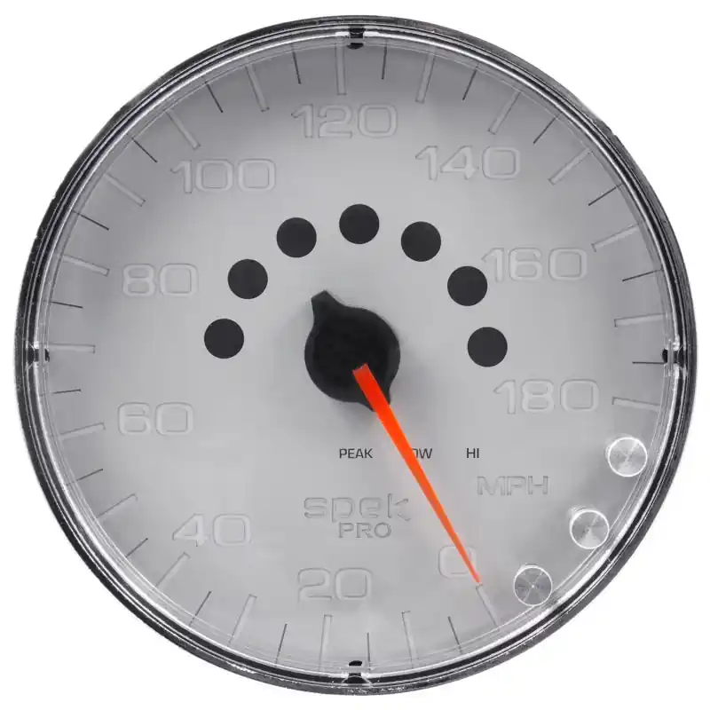 Autometer Spek-Pro Gauge Speedometer 5in 180 Mph Elec. Programmable Silver/Chrome (ATMP230218)