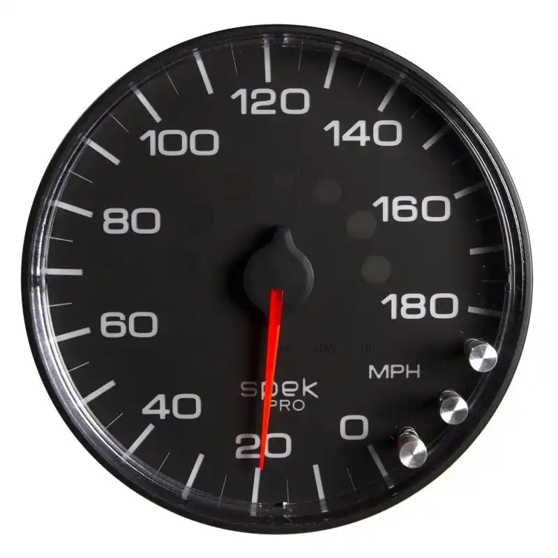 Autometer Spek-Pro Gauge Speedometer 5in 180 Mph Elec. Programmable Black/Black (ATMP230328)