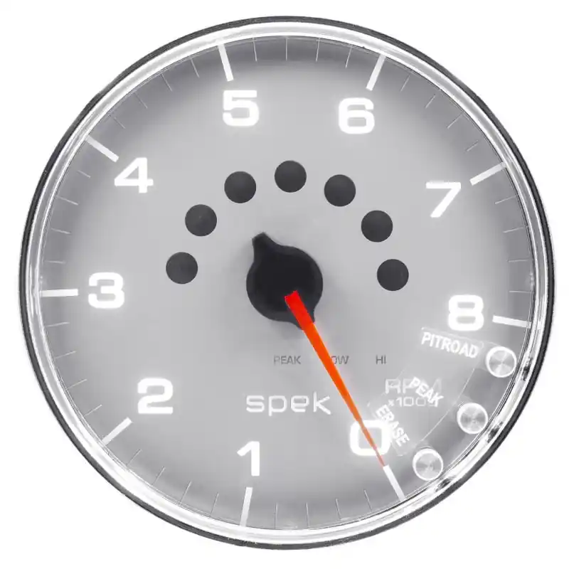 Autometer Spek-Pro Gauge Tachometer 5in 8K Rpm W/Shift Light & Peak Mem Silver/Chrome (ATMP23821)