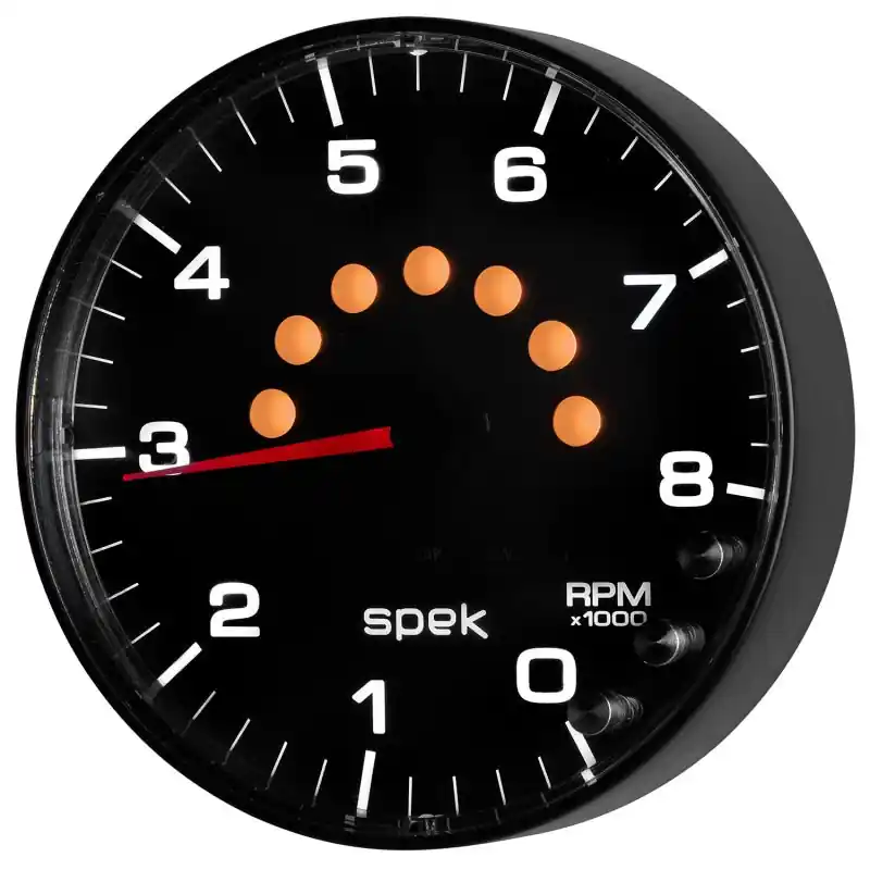 Autometer Spek-Pro Gauge Tachometer 5in 8K Rpm W/Shift Light & Peak Mem Black/Black (ATMP238328)