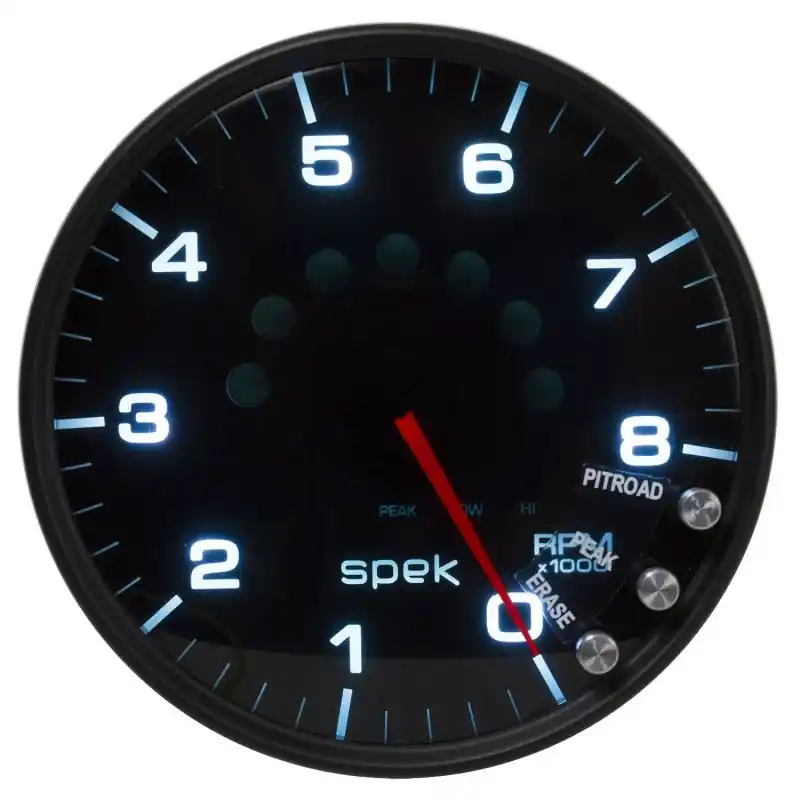 Autometer Spek-Pro Gauge Tachometer 5in 8K Rpm W/Shift Light & Peak Mem Black/Smoke/Black (ATMP23852)