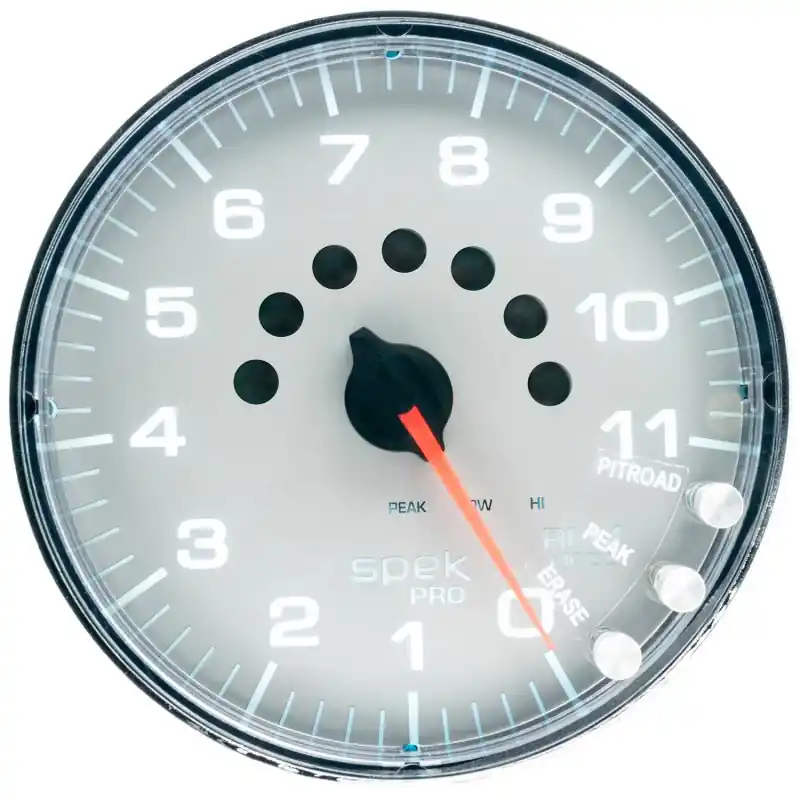 Autometer Spek-Pro Gauge Tachometer 5in 11K Rpm W/Shift Light & Peak Mem Silver/Chrome (ATMP239218)