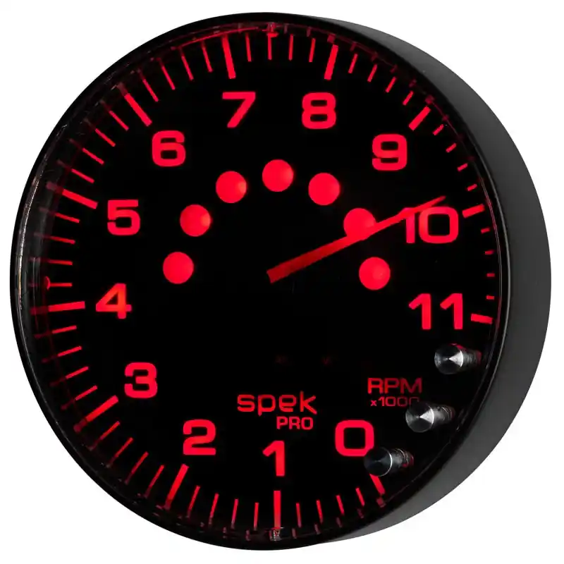Autometer Spek-Pro Gauge Tachometer 5in 11K Rpm W/Shift Light & Peak Mem Black/Black (ATMP239328)