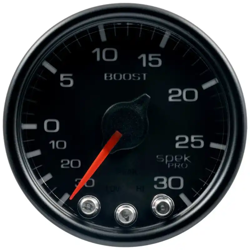 Autometer Spek-Pro Gauge Vac/Boost 2 1/16in 30Inhg-30psi Stepper Motor W/Peak & Warn Black/Black (ATMP30232)