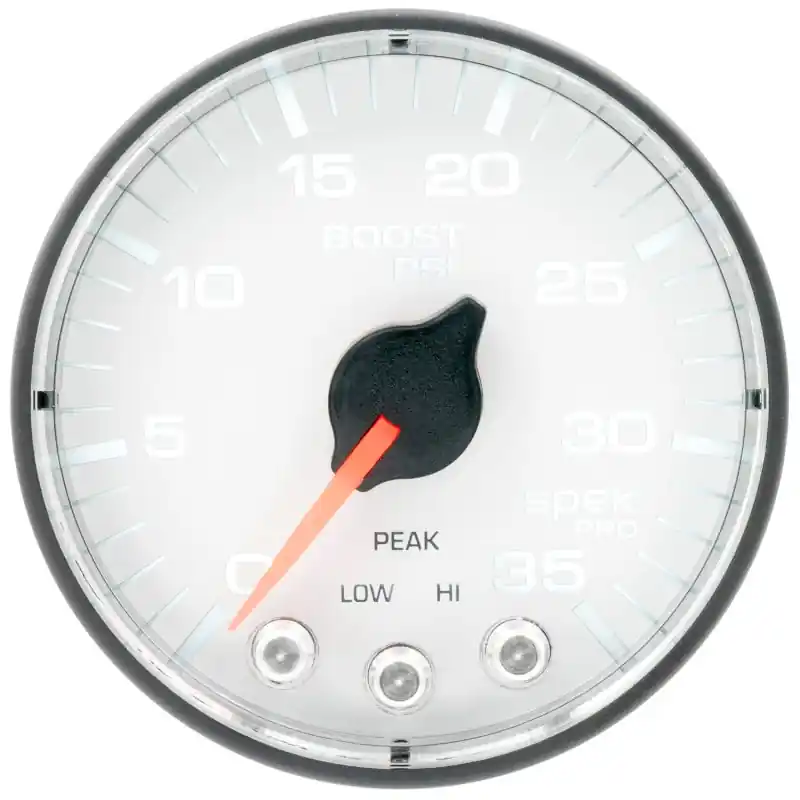 Autometer Spek-Pro 2 1/16in 35PSI Stepper Motor W/Peak & Warn White/Black Boost Gauge (ATMP303128)