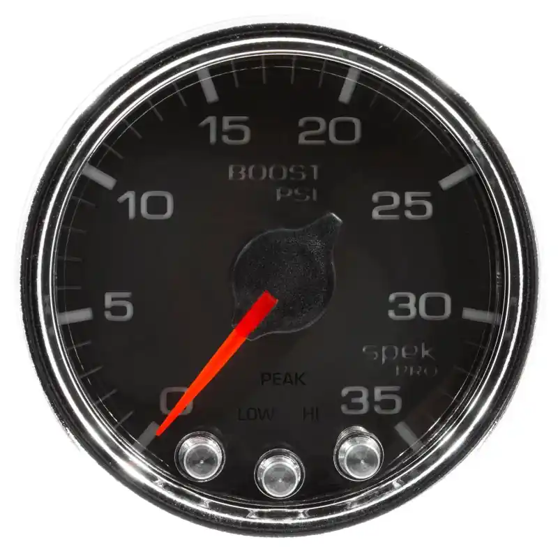 Autometer Spek-Pro Gauge Boost 2 1/16in 35psi Stepper Motor W/Peak & Warn Black/Chrome (ATMP30331)