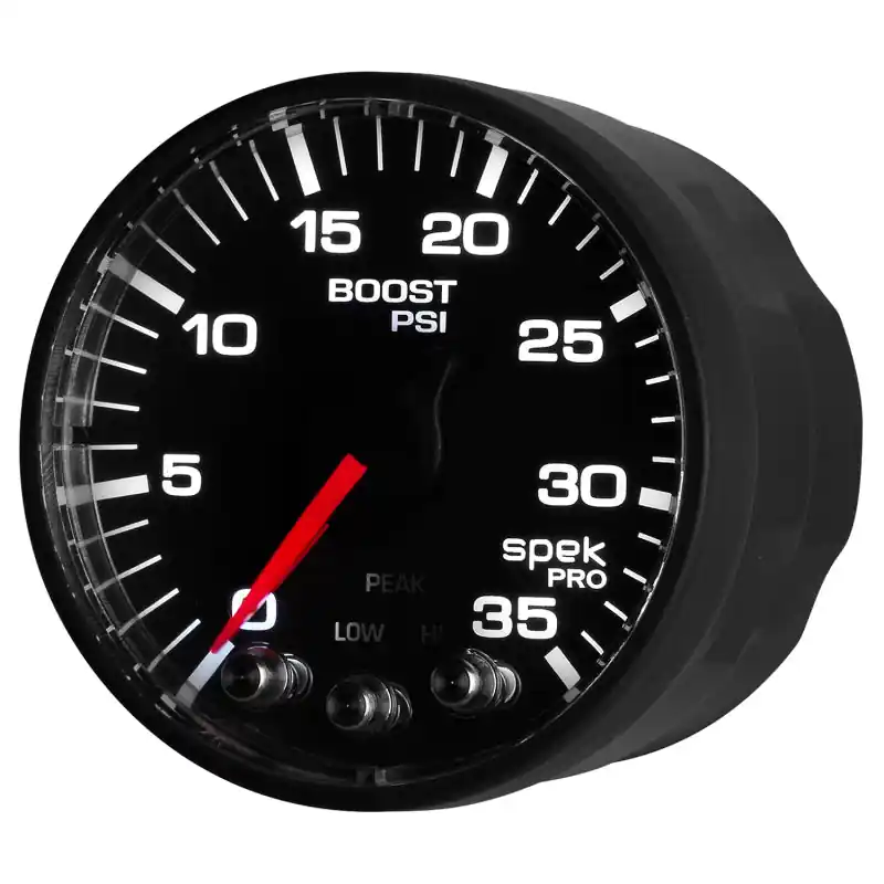 Autometer Spek-Pro Gauge Boost 2 1/16in 35psi Stepper Motor W/Peak & Warn Black/Black (ATMP303328)