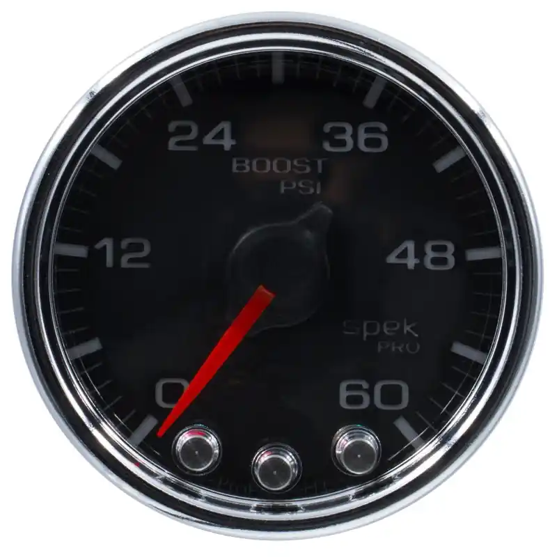 Autometer Spek-Pro Gauge Boost 2 1/16in 60psi Stepper Motor W/Peak & Warn Blk/Chrm (ATMP30431)