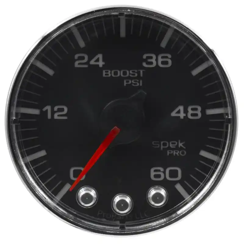 Autometer Spek-Pro Gauge Boost 2 1/16in 60psi Stepper Motor W/Peak & Warn Blk/Chrm (ATMP304318)